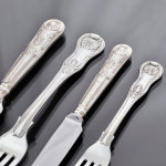 Exceptional set of George III hand-forged one-date-maker King's pattern sterling silver cutlery for 12