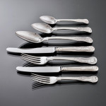 Exceptional set of George III hand-forged one-date-maker King's pattern sterling silver cutlery for 12