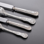 Exceptional set of George III hand-forged one-date-maker King's pattern sterling silver cutlery for 12