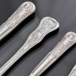 Exceptional set of George III hand-forged one-date-maker King's pattern sterling silver cutlery for 12