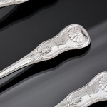 Exceptional set of George III hand-forged one-date-maker King's pattern sterling silver cutlery for 12