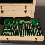 Canteen set of Ribbon Reed & Oakleaf sterling silver cutlery for 12
