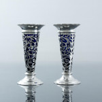 Pair of handmade Edwardian pierced sterling silver vases