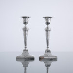 Pair of small square-based neoclassical style sterling silver candlesticks
