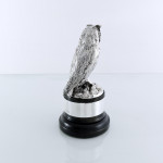 Sterling silver long-eared owl model on an ebonised plinth