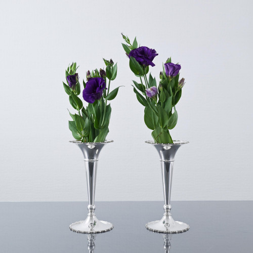 Pair of antique trumpet-style sterling silver flower vases