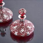Pair of large American sterling silver overlay perfume bottles