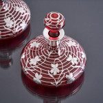 Pair of large American sterling silver overlay perfume bottles