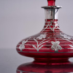 Pair of large American sterling silver overlay perfume bottles