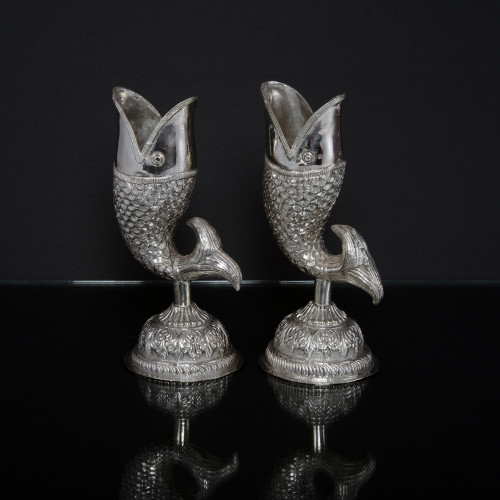 Pair Indian fish-shaped solid silver vases