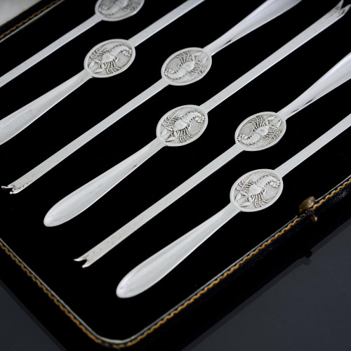 Cased set of sterling silver lobster picks