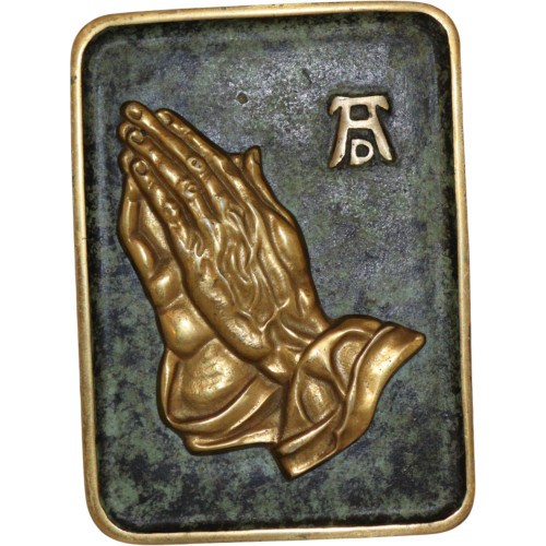 Bronze patinated praying hands plaque