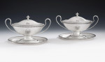 A very rare pair of George III Sauce Tureens, with their original stands, made in London in 1780/81 by Daniel Smith & Robert Sharp.