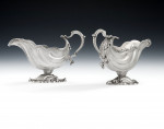 a VERY FINE PAIR OF gEORGE ii rOCOCO sAUCEBOATS MADE IN lONDON IN 1752 BY rOBERT aLBIN cOX.