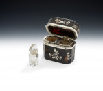 An exceptional George III Tortoiseshell Pique Double Scent Etui, with its original velvet lined shagreen case.  Made, most probably, in London circa 1780.