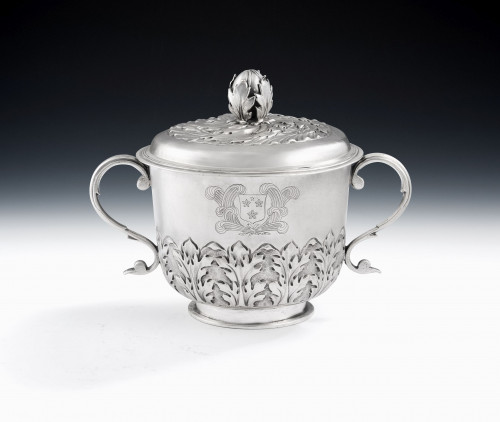 A very fine William & Mary Porringer and Cover made in London in 1690 by John Cruttall.