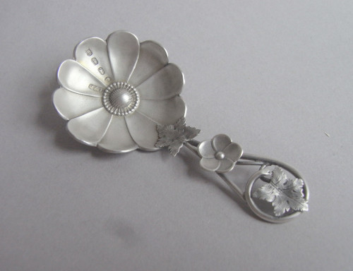 An extremely rare Anemone Caddy Spoon made in Birmingham in 1866 by Hilliard & Thomason.