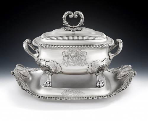 A magnificent George III Soup Tureen with Stand.  Made in London in 1820 by Benjamin Smith III.