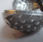 A very rare Naturalistic "Strawberry" Nutmeg Grater made in Birmingham in 1856 by Hilliard & Thomason.