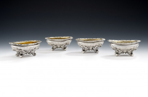 PAUL STORR.  An exceptional set of four George III Salt Cellars made in London in 1818 by Paul Storr.