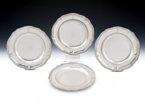 An exceptional set of four George III Serving Dishes, of outstanding weight, made in London in 1781 by Augustin Le Sage.