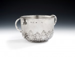 An extremely fine Charles II Porringer made in London in 1681, maker's mark of BT in a shield shaped punch for Benjamin Traherne.