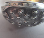 A very rare Naturalistic "Strawberry" Nutmeg Grater made in Birmingham in 1859 by Hilliard & Thomason.