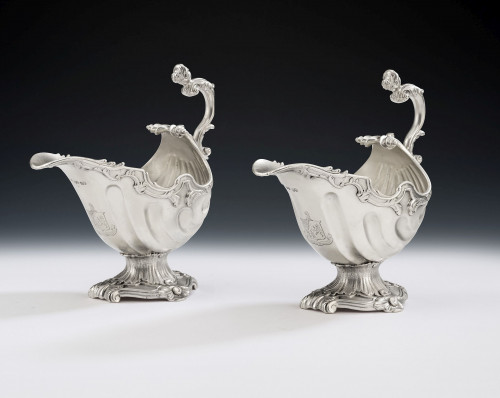 BENJAMIN SMITH.  A very unusual pair of Caryatid Sauceboats made in London in 1838 by Benjamin Smith.