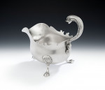 NEWCASTLE.  A very rare George II Rococo English Provincial Sauceboat made in Newcastle in 1748 by William Partis.