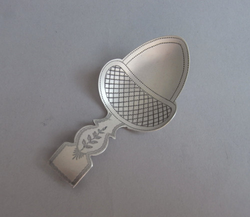 An extremely rare George III "Acorn" Caddy Spoon made in London in 1813 by Elizabeth Morley.