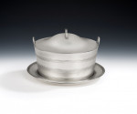 A very fine & rare George III Caviar/Butter Dish, unusually modelled as a churn, with stand.  Made in London in 1803 by Robert Garrard.