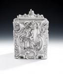 After Paul De Lamerie.  An exceptional, and very rare, pair of early George III Chinoiserie Tea Caddies made in London in 1761 by Thomas Pitts I.