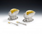 a VERY RARE PAIR OF wILLIAM iv CAST nAUTILUS SHELL sALT cELLARS MADE IN lONDON IN 1835 BY jOSEPH & JOHN aNGELL.
