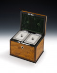 An unusual pair of early George III Tea Caddies, in the original satinwood case.  Made in London in 1770 by Samuel White.