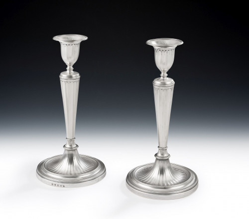 A very fine pair of George III Cast Candlesticks made in London in 1789 by Wakelin & Taylor.