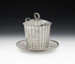 An extremely rare Preserve Pot & Stand, modelled as a Wicker Basket, made in London in 1854 by Robert Hennell III.