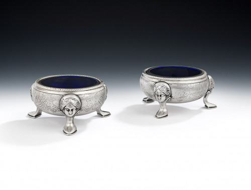 NEWCASTLE.  A rare pair of George II Cauldron Salt Cellars made in Newcastle circa 1755 by James Kirkup.