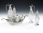 HESTER BATEMAN.  A very fine, and unusual, George III FOUR BOTTLE Cruet made in London in 1785 by Hester Bateman.