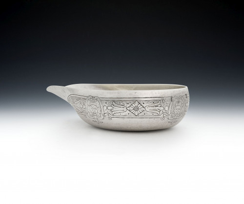 An extremely fine, and unusually engraved, early George II Pap Boat made in London in 1728