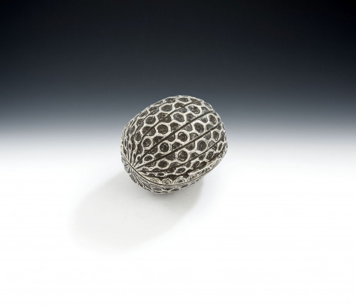 A rare naturalistic Nutmeg Grater made in Birmingham in 1858 by Hilliard & Thomason.