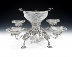 A very unusual early George III silver and glass Centrepiece/Epergne made in London in 1764 by John Henry Vere & William Lutwyche.