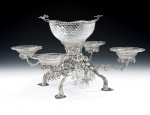 A very unusual early George III silver and glass Centrepiece/Epergne made in London in 1764 by John Henry Vere & William Lutwyche.