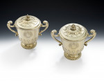 The Gorges Cups & Covers.  An important pair of early Queen Anne Britannia Standard Silver Gilt Cups and Covers from the Gorges Plate.  Made in London in 1702 by Pierre Platel.