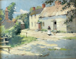 Woman Standing Outside a Country Cottage on Sark