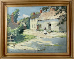 Woman Standing Outside a Country Cottage on Sark
