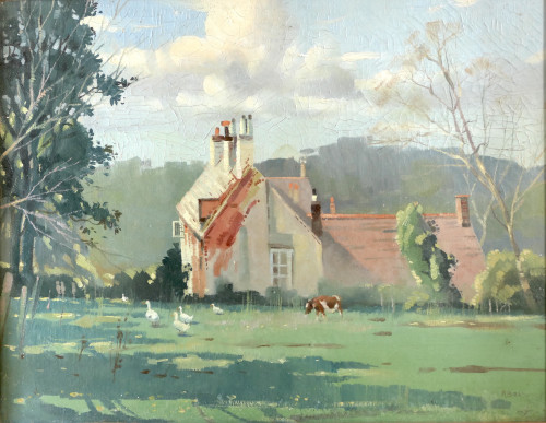 House on a Steep Hillside with Cattle Grazing