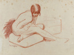 Female nude, seated on a cushion