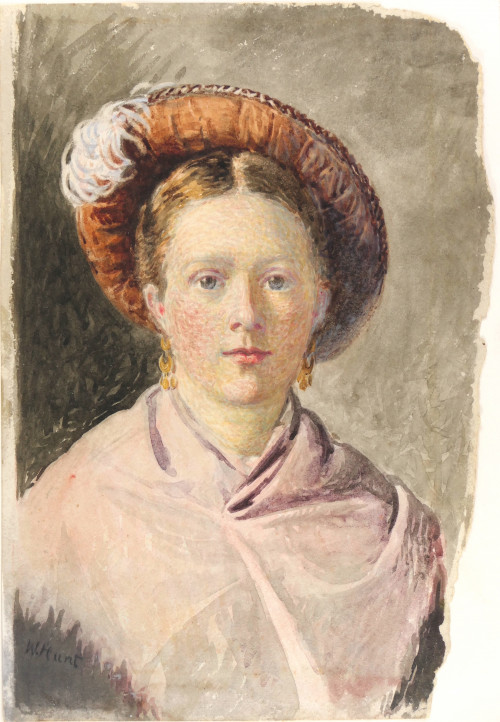 Head of a Girl in a Hat and Feathers
