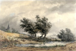 A Windswept Landscape with a Stream and Church