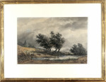 A Windswept Landscape with a Stream and Church